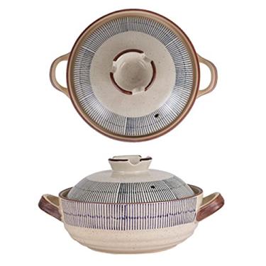 Imagem de Caçarola de cerâmica com tampa pintada panela de sopa para ensopado doméstico resistente a altas temperaturas fogão a gás pote de sopa de cerâmica, pote de argila estilo japonês retrô para cozinhar, 1,5L