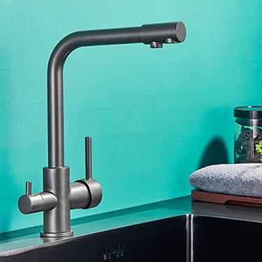 Imagem de Torneira de filtro de água cinza preto torneiras de cozinha misturador filtro de água potável torneira de cozinha torneira de pia de água quente e fria para cozinha, arma cinza, china