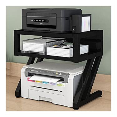 Imagem de Suporte de impressora de mesa, suporte de impressora multifuncional de mesa, suporte de prateleira de scanner de copiadora de impressora de mesa, suporte de fax com moldura de metal 2 camadas suporte de impressora para mesa (cor: preto)