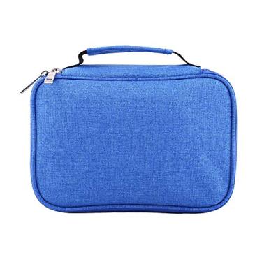 Imagem de Estojo de lápis com 72 compartimentos grande capacidade multifuncional dobrável bolsa de caneta com zíper para escritório escolar (azul)