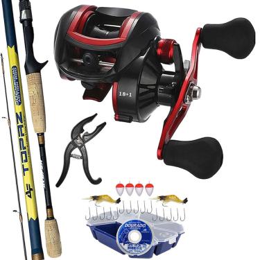 Imagem de Kit Pesca Carretilha 19 Rolamentos Vara + alicate E Estojo