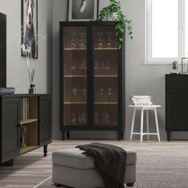 Imagem de Cristaleira Estante Para Livros Ditália 2 Portas Vidro Preta