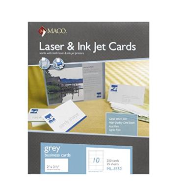 Imagem de MACO Cartões de visita a laser/tinta Jet Grey, 5 x 8,8 cm, 10 por folha, 250 por caixa (ML-8552)