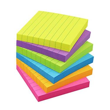 Imagem de Notas adesivas com linhas, 7,6 x 7,6 cm, cores brilhantes, 6 blocos, 100 folhas/bloco