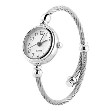 Imagem de Relógios femininos de quartzo, relógio de pulso feminino analógico redondo pulseira aberta, como dia dos namorados, presente de dia das mães (disco branco digital)