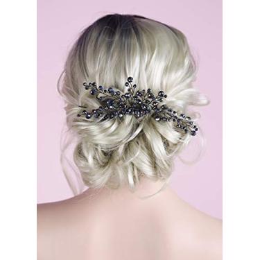 Imagem de Pente de cabelo preto para noivas feito com angulares, coroa de cristal com contas pretas, para formaturas, festas, casamentos, acessórios de cabelo para mulheres e meninas