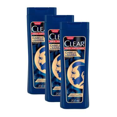 Imagem de Shampoo Clear Men Anti Caspa Cabelo E Barba 200ml  Kit Com Três Unidad