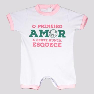Imagem de Macacão Palmeiras Primeiro Amor Infantil Branco E Rosa - Torcida Baby