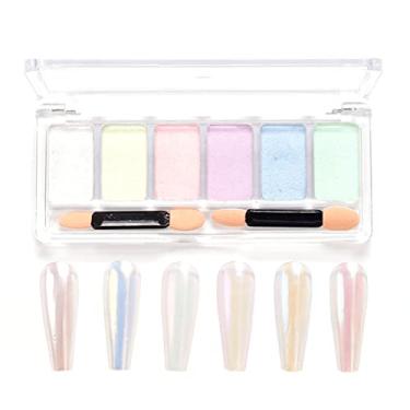Imagem de Yajun 6 cores espelho unhas pó brilho pigmentos com paus de sombra de olhos manicure decorações arte sólida DIY gel polish kit clássico sala de estar fornecidos, B, 12 * 5 cm