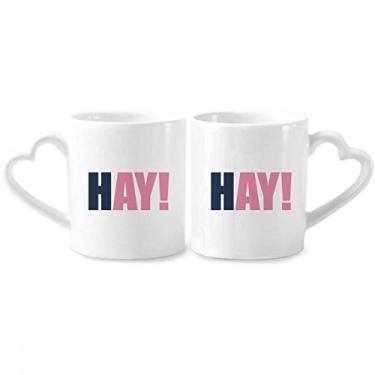 Imagem de HAY Quote Black Encourage Positive Hello Couple Conjunto de canecas de porcelana de cerâmica para amantes de coração