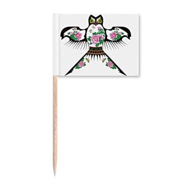 Imagem de Bandeira de palito de dente com estampa tradicional de pipa da cultura chinesa para decoração de festa