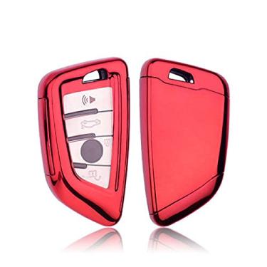 Imagem de YJADHU Capa de chave de carro TPU capa de chave protetor chaveiro anel, apto para BMW X5 F15 X6 F16 G30 7 G11 X1 F48 F39, vermelho