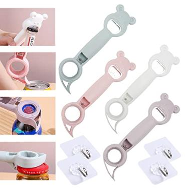 Imagem de 4 peças 4 em 1 abridor de latas multifuncional, ferramenta de cozinha múltipla para frascos de geleia, cerveja e outros, abridor de garrafas para proteger o uso de unhas para crianças, idosos e pessoas com artrite