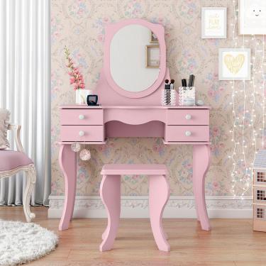 Imagem de penteadeira camarim infantil  rosa 4 gavetas princesa com banqueta patrimar