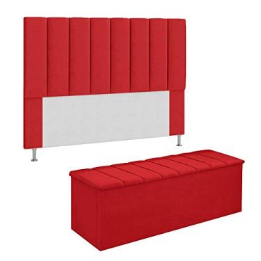 Imagem de Conjunto Cabeceira E Calçadeira Cancun Para Cama Box Casal 140 cm Suede Vermelho - DL Decor