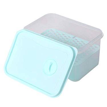 Imagem de Caixa organizadora de armazenamento de alimentos para geladeira de plástico com tampa (azul), Sky-blue, 24Ã—17CM