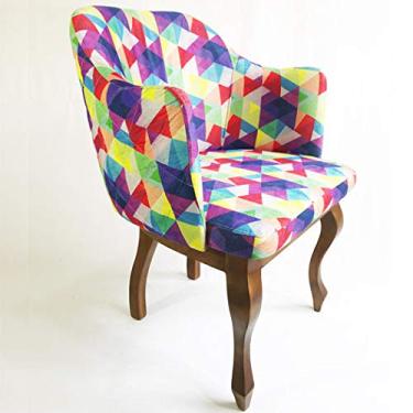 Imagem de Poltrona Decorativa YASMIN tecido colorido geométrico base madeira maciça - Poltronas do Sul