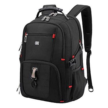 Imagem de Bolsa para laptop empresarial durável Mochila de viagem à prova d'água, bolsa grande para escola universitária com porta de carregamento USB / orifício para fone de ouvido, para homens, mulheres, ao ar livre, preta
