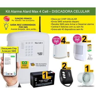 Imagem de Kit Alarme Sem Fio Residencial Comercial Discadora Chip Celular - Alar