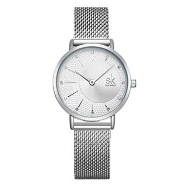 Imagem de SHENGKE Relógio clássico para mulheres, relógios femininos minimalistas de mármore ultrafino, relógio de pulso de quartzo à prova d'água, mostrador grande, fácil leitura, 009301 - prata
