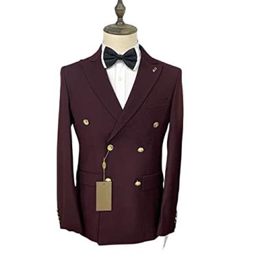 Imagem de Ternos masculinos, jaqueta casual slim fit de 2 peças, blazer de casamento sólido trespassado, vermelho, GG (52/36)