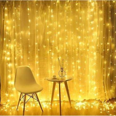 Imagem de Cortina Fio De Fada Cobre Led 3X3M Casamento Branco Quente