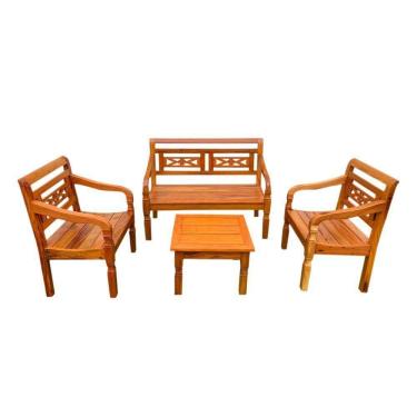 Imagem de Kit Jogo De Banco 4 Lugares Com Mesa De Centro Madeira De Demolição Modelo Flor Sudeste Rústico