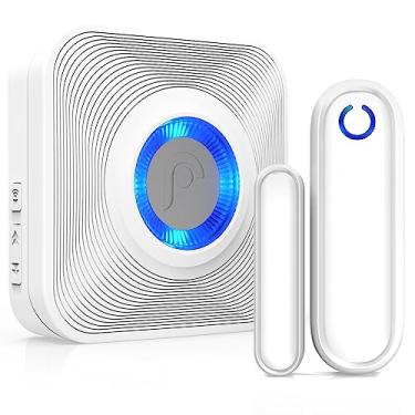 Imagem de Fosmon Carrilhão de porta sem fio WaveLink com alcance de 500 metros, 58 toneladas, 5 níveis de volume e indicadores de LED para casa/empresa/escritório (1 receptor + 1 sensor)