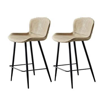 Imagem de Cadeiras de jantar cadeiras de sala de jantar conjunto de 2 peças banquetas de bar de couro PU café da manhã cadeiras de bar de jantar altura fixa com encosto armação de metal e apoio para os pés para barra de café da manhã, balcão tudo é