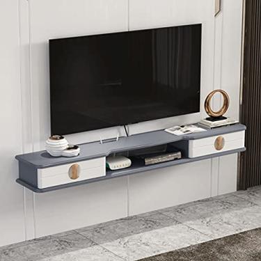 Imagem de JUNNIU Unidade de TV montada na parede Suporte de TV flutuante MDF com orifício para cabo, unidade de TV montada na parede com 2 gavetas, prateleira de armazenamento de console de mídia suspensa para sala de estar quarto, decoração de 3 cores/B/110 cm