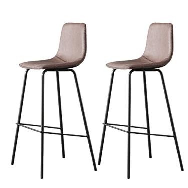 Imagem de Cadeiras de jantar cadeiras de sala de jantar bancos de bar de couro PU conjunto de 2, bancos de bar retrô clássicos de jantar de café da manhã cadeiras de bar de altura fixa com moldura de metal revestido em pó preto e apoio para os pés Tudo está bem