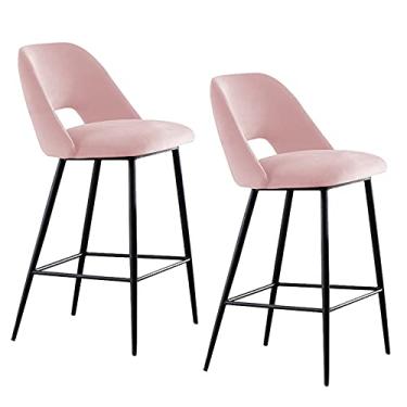 Imagem de Cadeiras de jantar bancos de bar conjunto de 2, cadeiras de bar cadeiras de bar café da manhã bancada de cozinha banco de altura com encosto de veludo e apoio para os pés de metal, preto, 68 cm tudo está bem