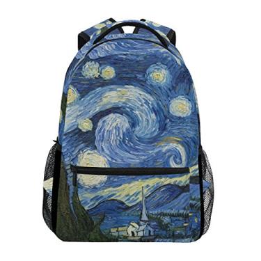 Imagem de Mochila escolar casual Noite estrelada Van Gogh pintura a óleo leve, bolsa de ombro para viagem, faculdade, para mulheres e adolescentes
