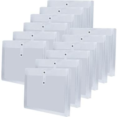 Imagem de Envelope de cordão de poliéster tamanho A4 com reforço expansível, pastas de arquivos reutilizáveis de poliéster transparente organizador de documentos de papel para escritório, escola, casa, pacote