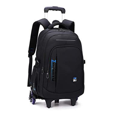 Imagem de Mochila infantil preta com rodinhas para meninos e adolescentes, mala de mão com rodinhas para escola - 2 rodas, A1# Preto e azul - 6 rodas, A1# Large-6 Wheels, A1 # 6 rodas