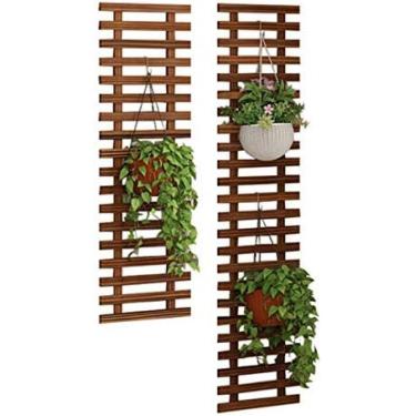 Imagem de Suporte de madeira para plantador de parede, estrutura de escalada, expositor suculento suspenso vertical, cerca, prateleira de flores, decorações de parede para varanda, jardim, sala de est