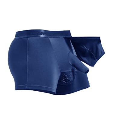 Imagem de BMYALLEI Cuecas boxer masculinas redundantes uso prepúcio frontal aberto respirável bojo cuecas boxers bolsas separadas, Azul marinho, 3X-Large