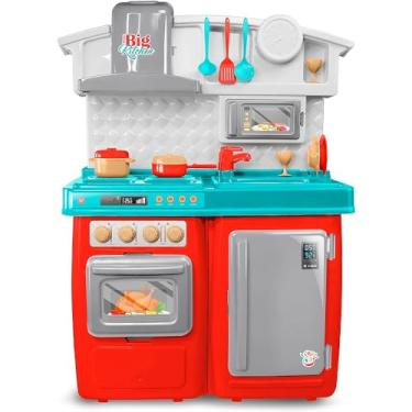 Imagem de Cozinha Infantil Completa Brincando de Faz de Conta Casinha Fogão Geladeira 15 peças Vermelha