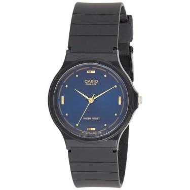 Imagem de Casio Relógio masculino MQ76-2A de quartzo de resina preta com mostrador azul, Azul, Relógio de quartzo