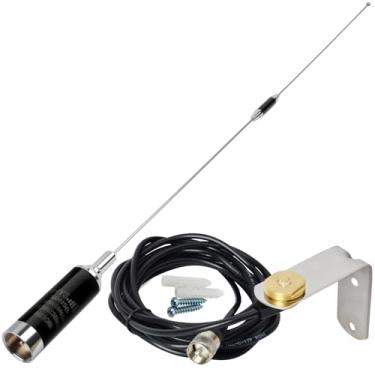 Imagem de HYS Antena amadora UHF Band NMO GMRS 5,5dBi, antena chicote de 460-470MHz 88.9 cm com suporte em L para porta-malas/furo e cabo coaxial RG-58 de cerca de 4 m para rádios móveis Motorola Midland Vertex