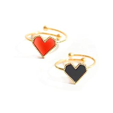 Imagem de Loqimu Conjunto de 2 anéis de coração pretos e vermelhos ajustáveis de aço inoxidável para mulheres, adolescentes, meninas, delicados, simples, anéis de dedo para casamento, promessa, eternidade,