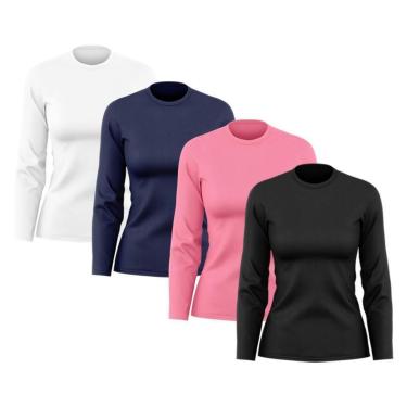 Imagem de Kit 4 Camiseta Feminina Dry Proteção Solar UV Manga Longa Blusa Camisa Academia Esporte Camisetas-Feminino