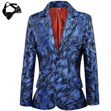 Imagem de Blazer masculino slim fit jaqueta formal bordado terno blazer para crianças esporte casaco anel portador roupa, Pena azul, 5T