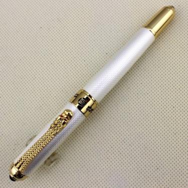 Imagem de Gullor Caneta esferográfica de tinta líquida com clipe de dragão dourado, caneta recarregável, canetas executivas lisas para homens e mulheres, branca