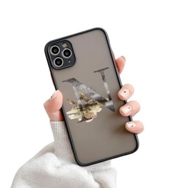 Imagem de Capa de telefone com letra inicial para iPhone X XR XS 13 12 11 14 Pro Max 7 8 Plus SE2 Retro Flower Gold AB 26 letras Capa à prova de choque, N, para iphone12 pro