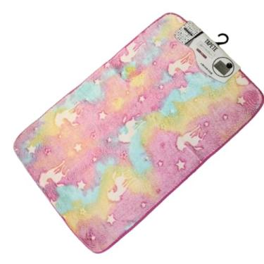 Imagem de Tapete Infantil Brilha No Escuro 50x80cm Macio Felpudo Quarto Portas Decoração Antiderrapante (Unicornio/Rosa)