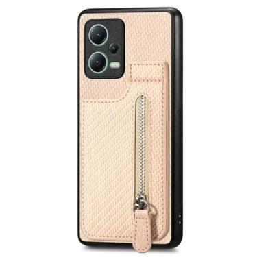 Imagem de Capa de cartões verticais com zíper para xiaomi note 13 pro plus 12 10s 10 4g 13t poco x3 nfc x6 x5 13c capa de suporte de bolsa, cáqui, para poco x6pro 5g