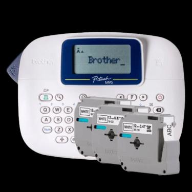 Imagem de Rotulador Brother Eletronico Portatil Branco com 3 Fitas - PTM95WTBP