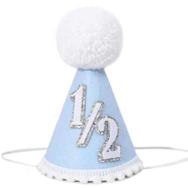 Imagem de Chapéu de aniversário de 1/2 – Roupa de aniversário de meio aniversário para menino/menino, chapéu para bebês de 6 meses, 1/2 chapéu azul, 6-month-old baby's head size
