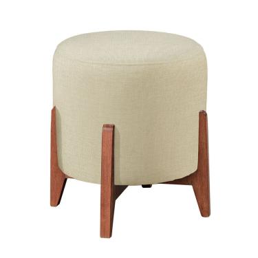 Imagem de Puff Banqueta Madeira Maciça Thor Luxo Bege Claro